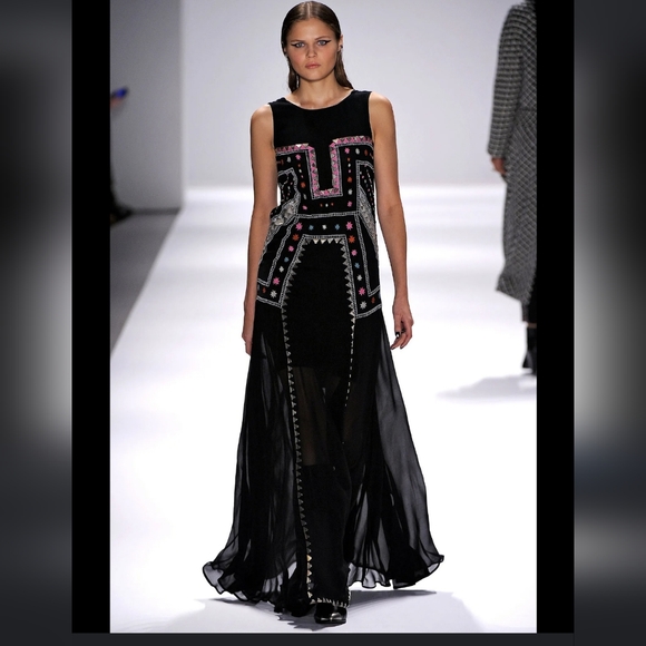 MARA HOFFMAN Runway Black Pink Silk Beaded Maxi Lakshmi Gown Dress M $995 - Picture 1 of 16